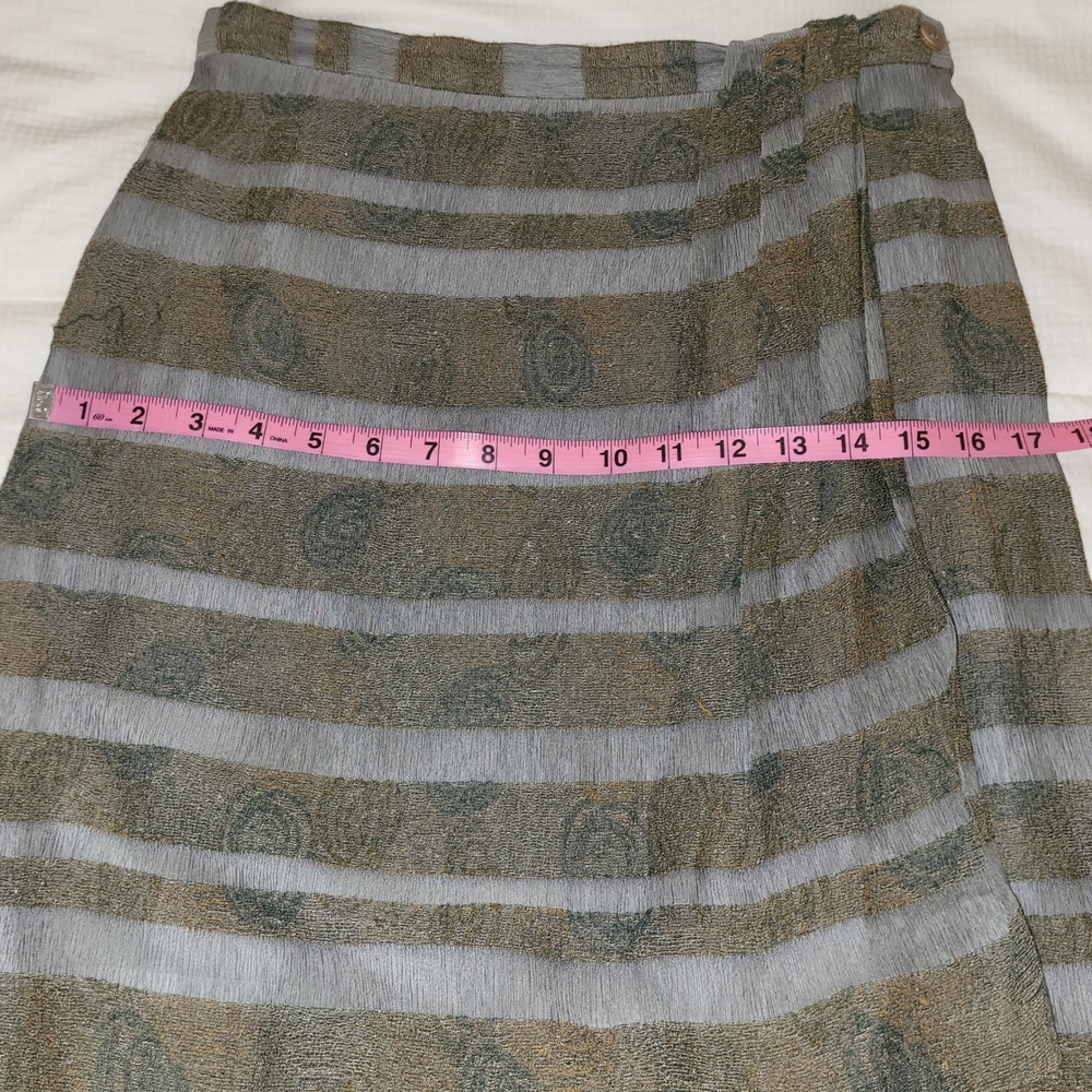 Giorgio Armani VTG 90s Olive Green Blazer and Blue Stripe 2 pc Skirt Suit 10 - Picture 15 of 16